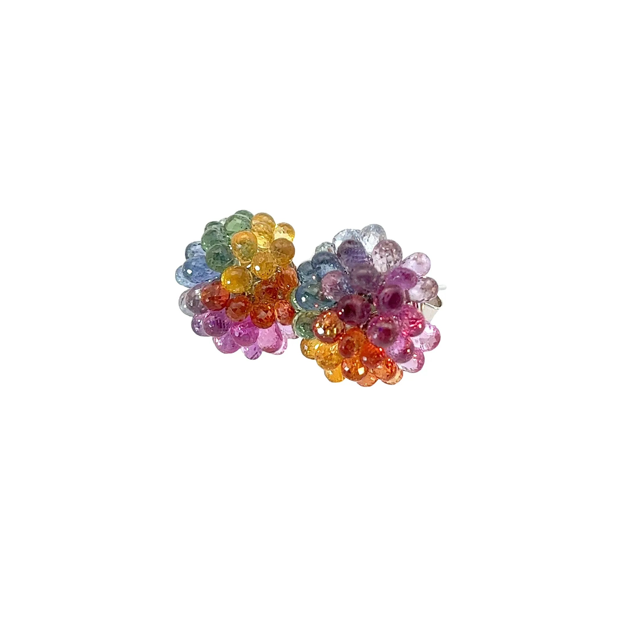 18k White Gold Multi Colored Sapphire Stud Earrings