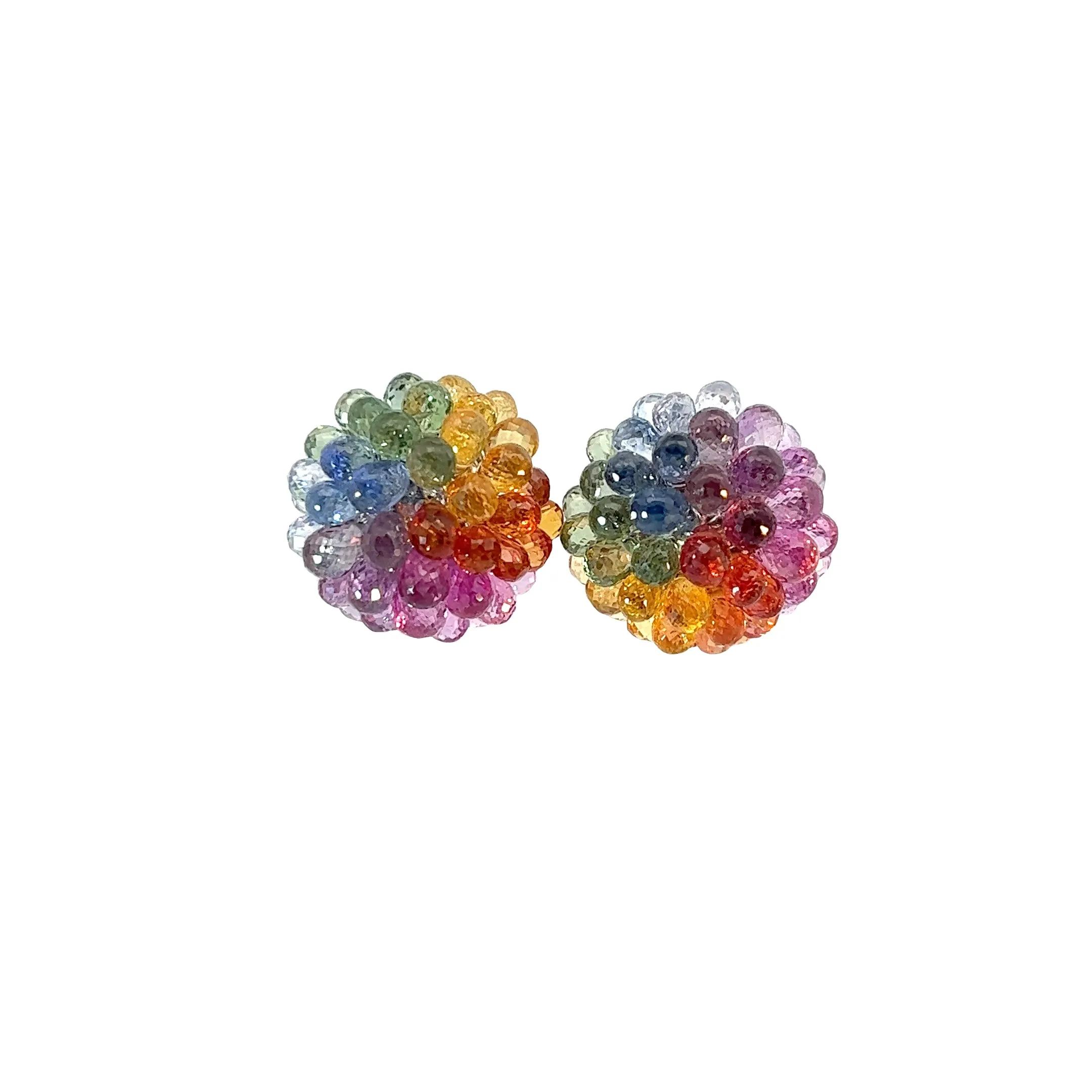 18k White Gold Multi Colored Sapphire Stud Earrings
