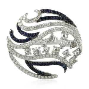 18K White Gold Prong Set Uncut Diamond Pave Blue Sapphire Geometric Ring For Gifts