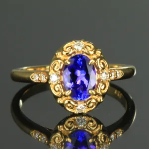 18K Yellow Gold Oval Tanzanite and Diamond Ring