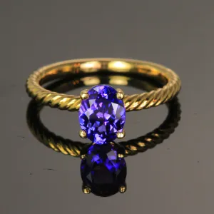 18K Yellow Gold Oval Tanzanite Ring 1.33 Carats