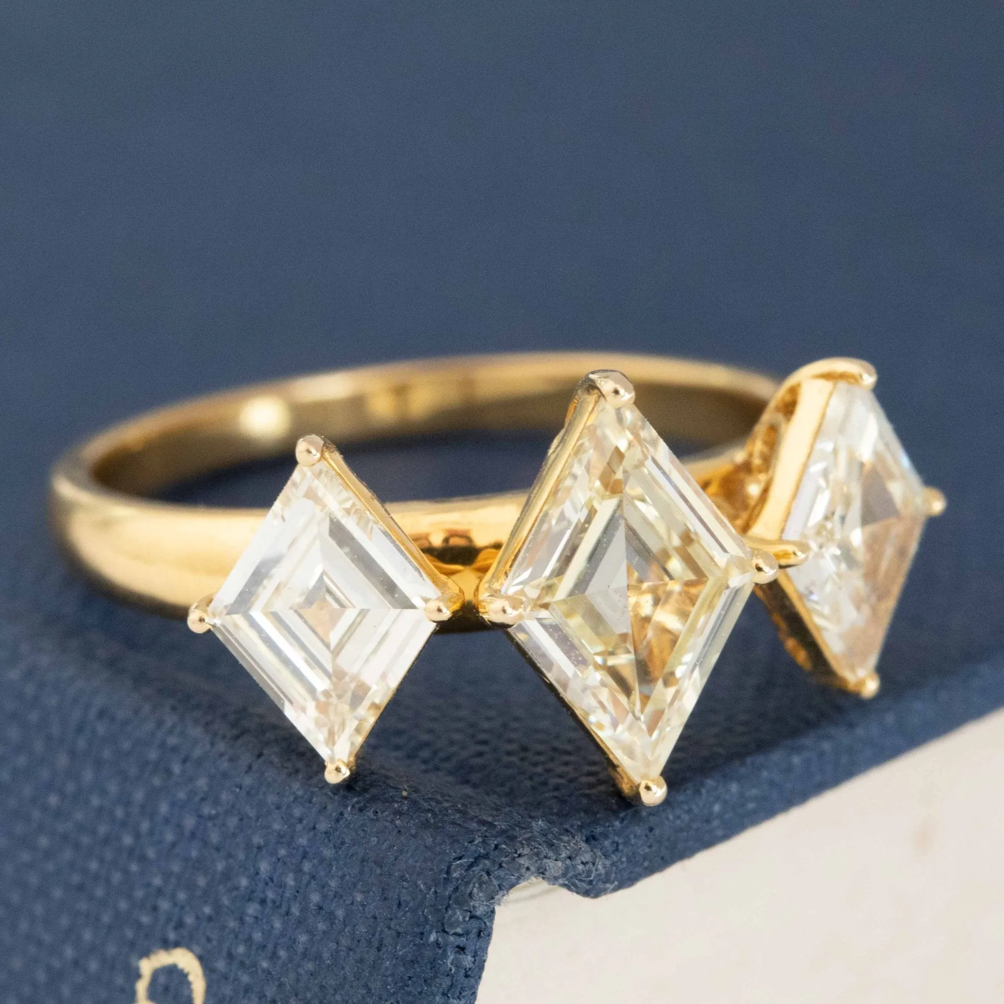 1.92ctw Kite Step Cut Diamond Trilogy Ring
