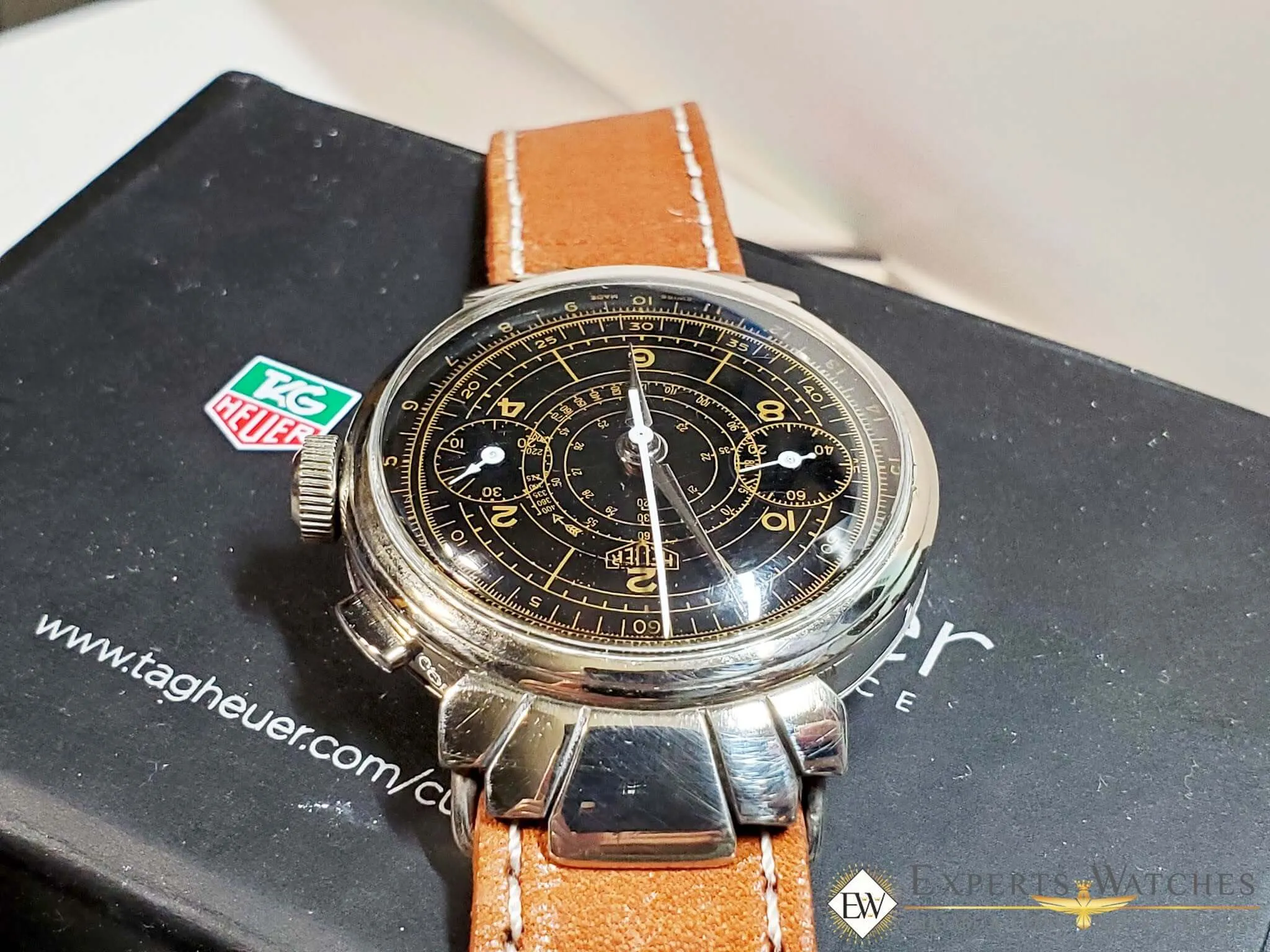 1930's Vintage Rare HEUER Ref 2403 Monopusher Chronograph Watch Fancy Lugs 351