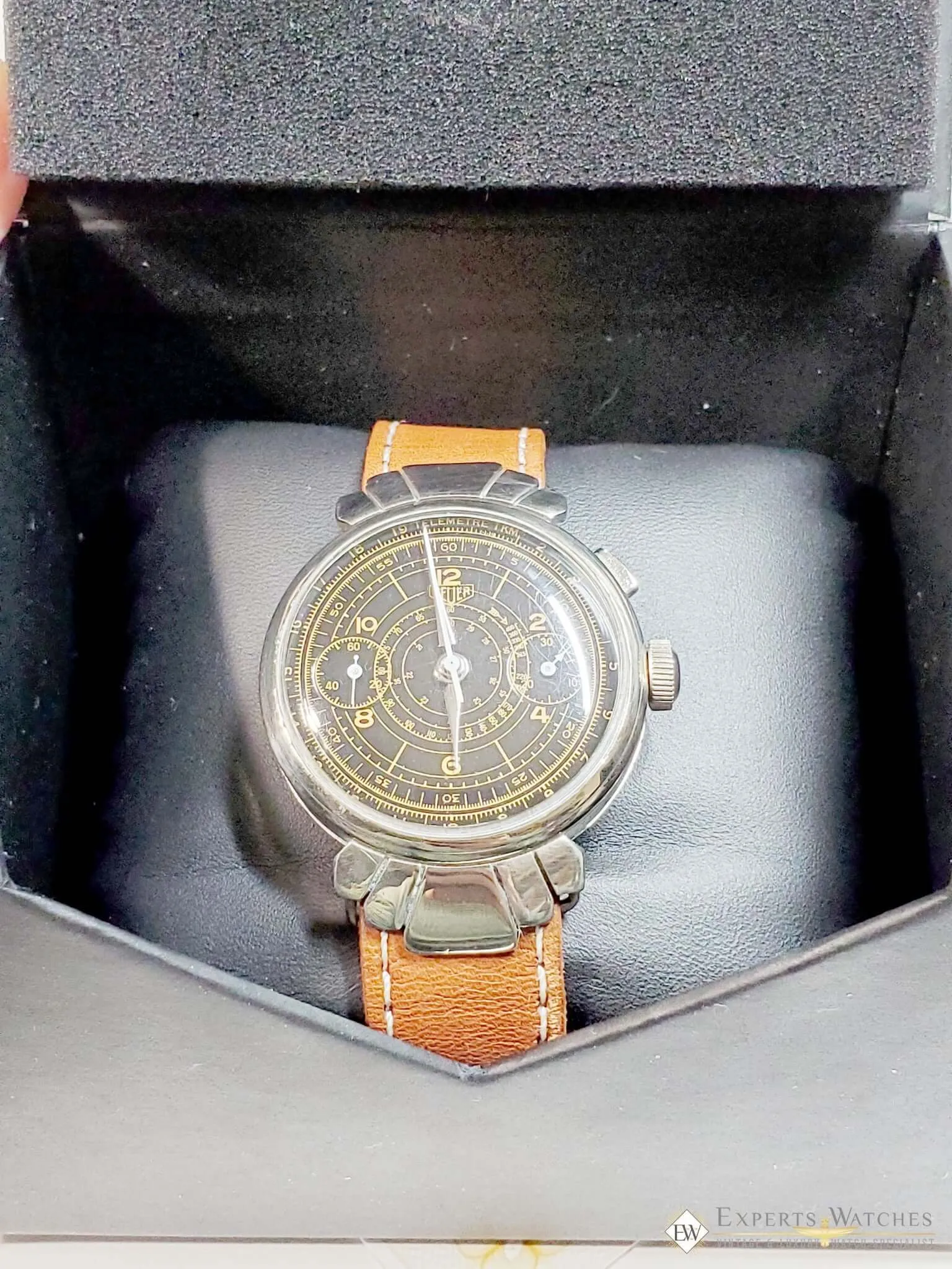 1930's Vintage Rare HEUER Ref 2403 Monopusher Chronograph Watch Fancy Lugs 351
