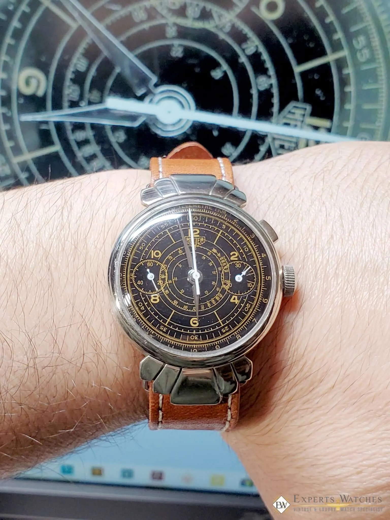 1930's Vintage Rare HEUER Ref 2403 Monopusher Chronograph Watch Fancy Lugs 351