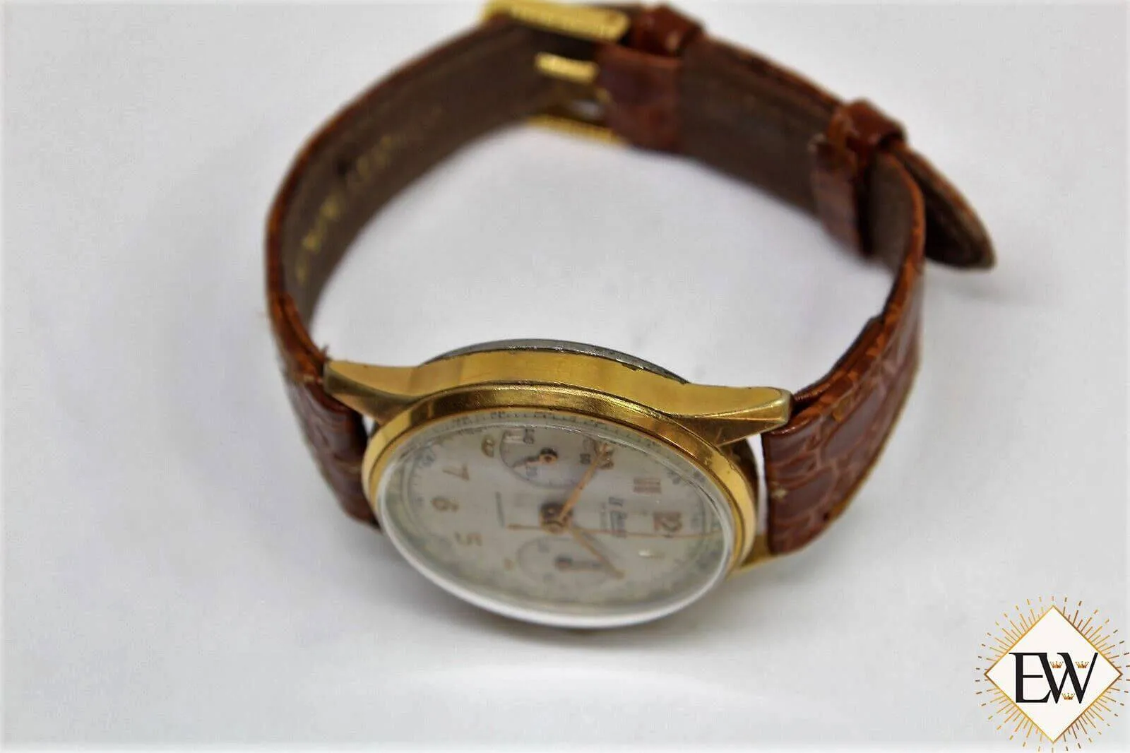 1940 Vintage Military LE PHARE Chronograph Landeron 248 17j Gold Top Men Watch