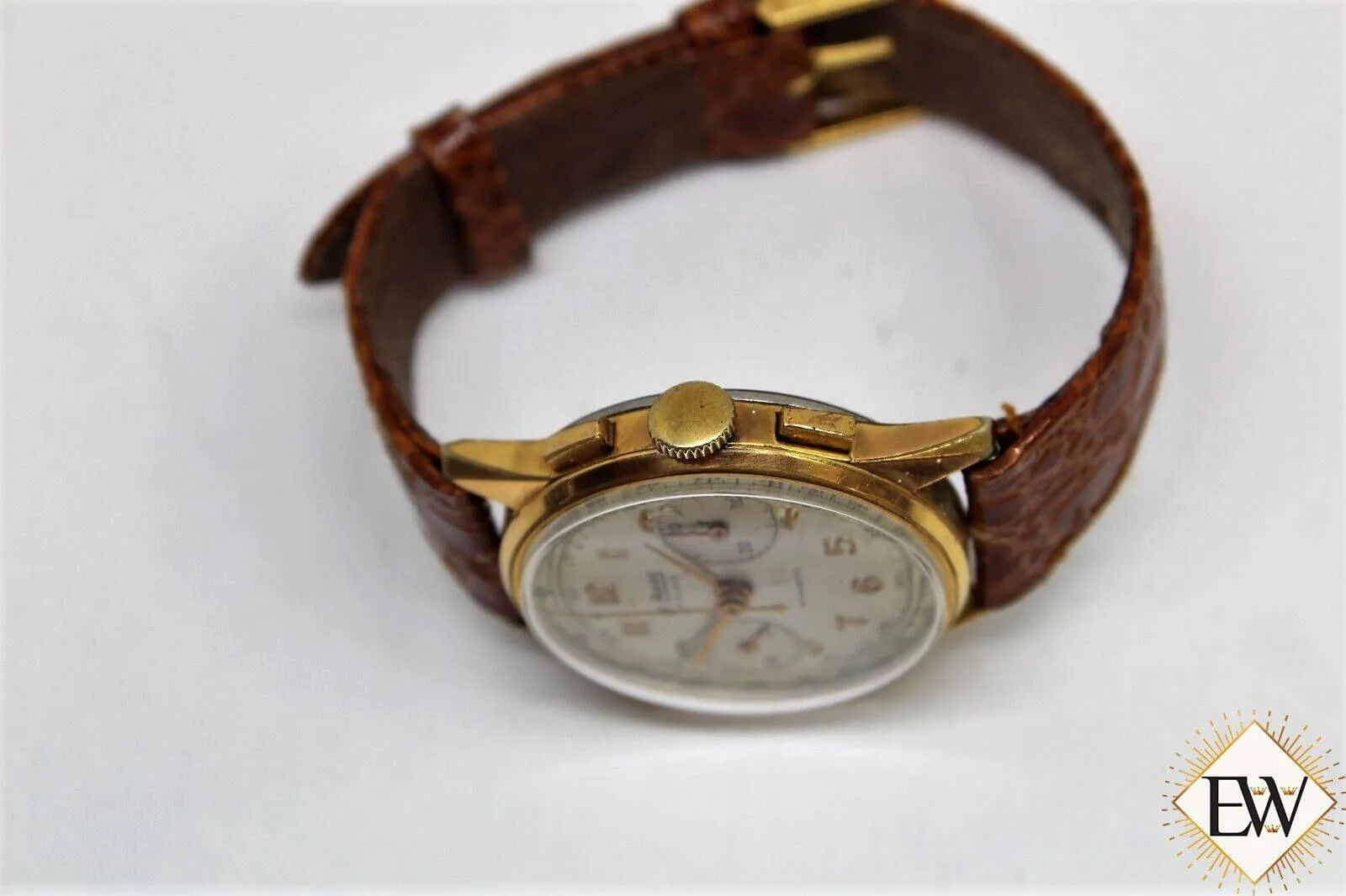 1940 Vintage Military LE PHARE Chronograph Landeron 248 17j Gold Top Men Watch