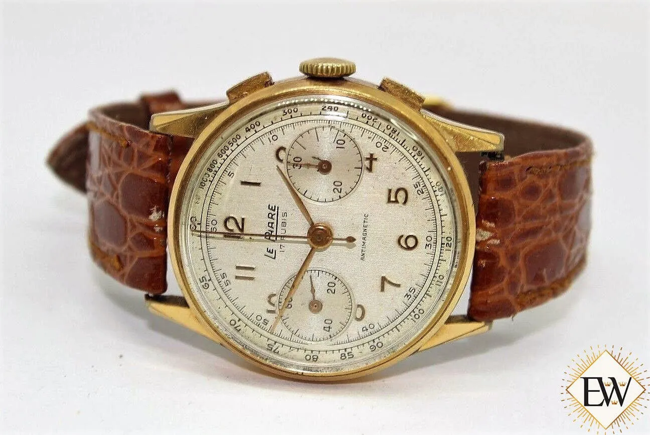 1940 Vintage Military LE PHARE Chronograph Landeron 248 17j Gold Top Men Watch