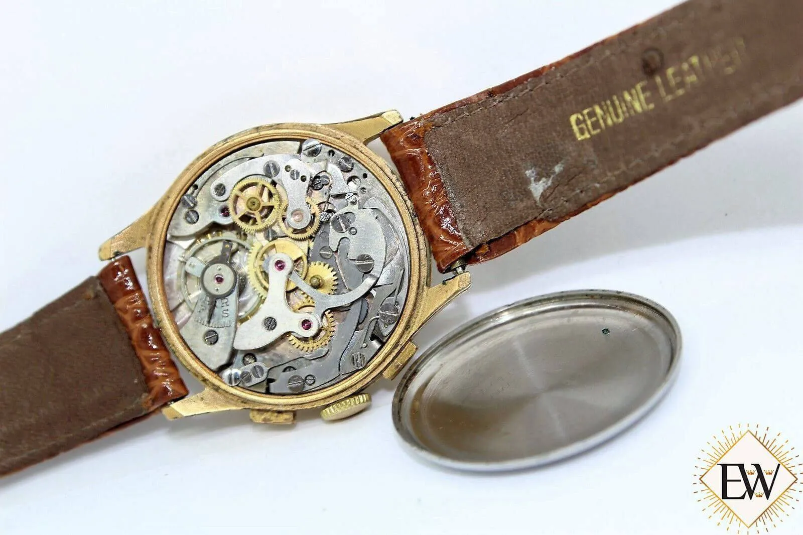 1940 Vintage Military LE PHARE Chronograph Landeron 248 17j Gold Top Men Watch