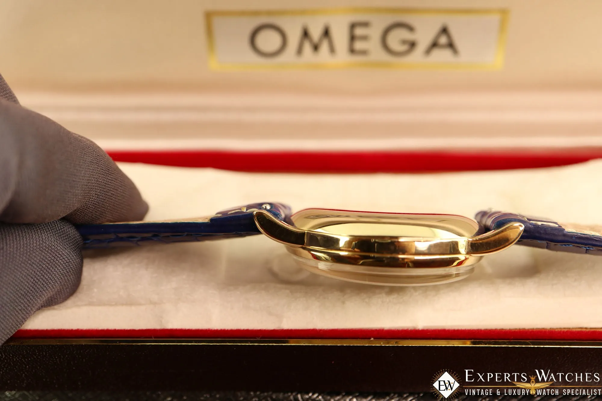 1949 Vintage Omega 2439 Chronograph 14K Gold Cal 321 Box Blue Art Deco Hands