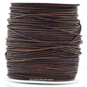 1mm Distressed Brown Leather Cord - Round - Matt Finish - Indian Leather - Wrap Bracelet Making Findings - Antique Color - Natural Dye