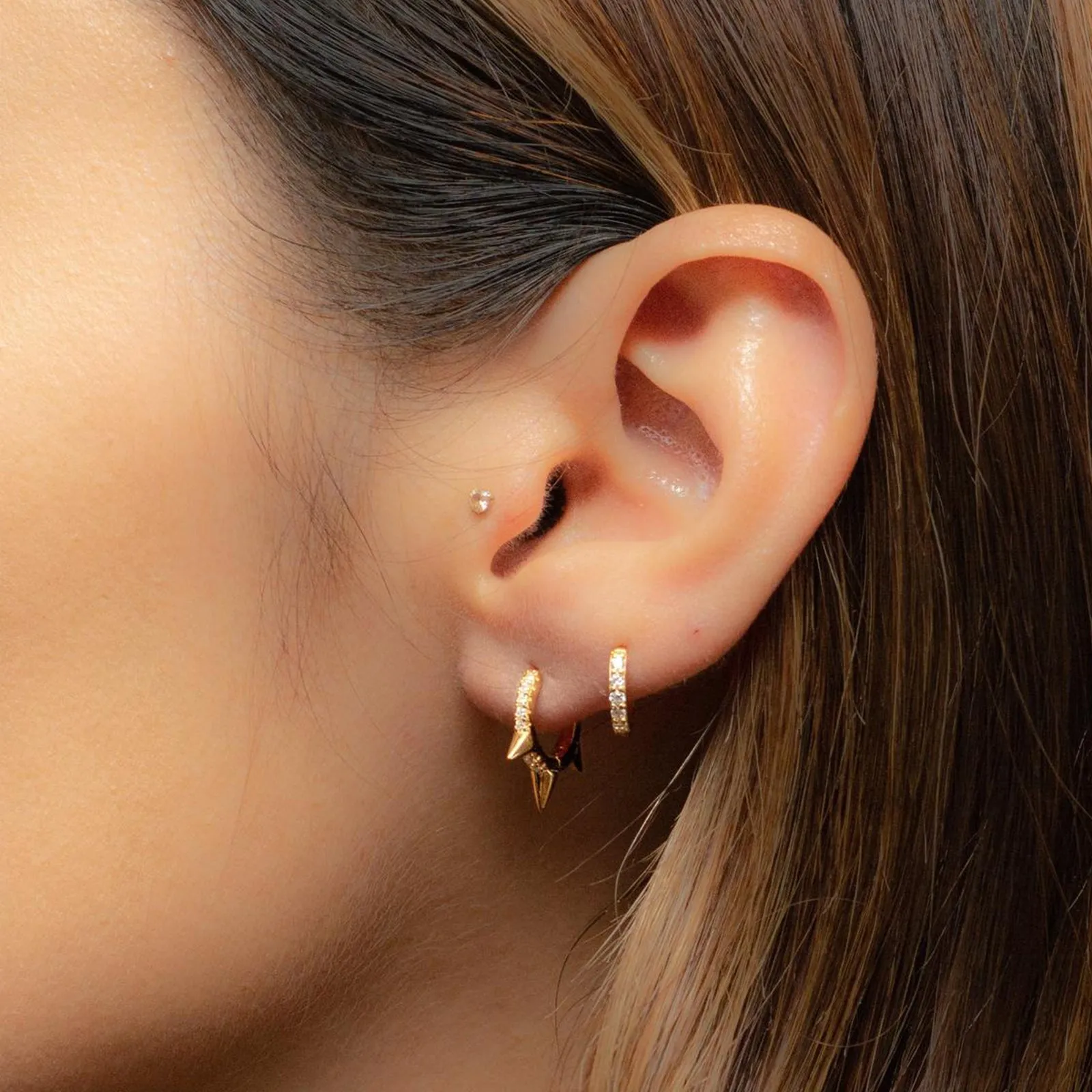 2 Pairs Spike Huggie Earrings