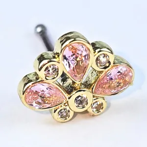 20 Gauge 1/4 Pink Gem Golden Crown Deluxe Nose Bone