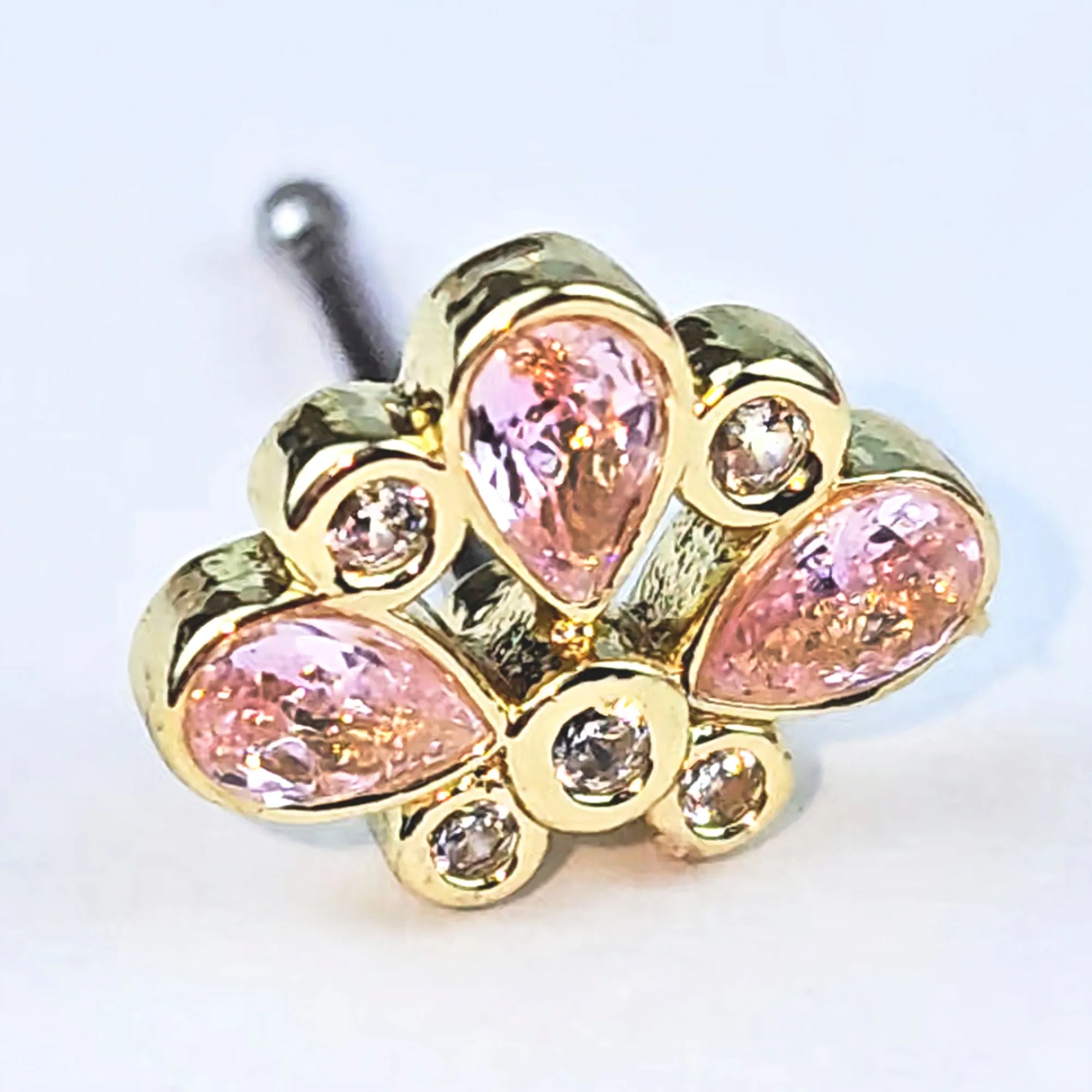 20 Gauge 1/4 Pink Gem Golden Crown Deluxe Nose Bone