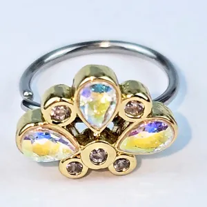 20 Gauge 5/16 Aurora Gem Golden Crown Deluxe Nose Hoop