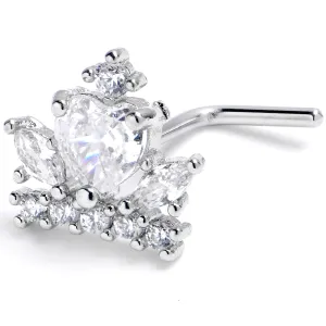 20 Gauge 7mm Clear CZ Gem Heart Crown L Shape Nose Ring