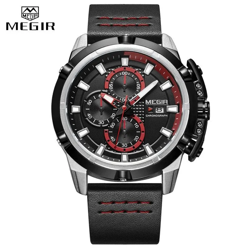 2022 New Fashion Style Top Brand MEGIR Men Watches Male Quartz Wristwatches Luxury Leather Watch Military Analog Quartz-Watch