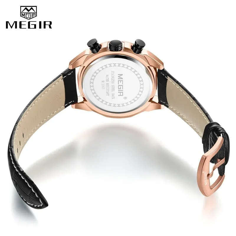 2022 New MEGIR Men&#39;s Fashion Sports Quartz Watch Men Leather with Chronograph Mens Watches Military Waterproof Sport Wrist Watch