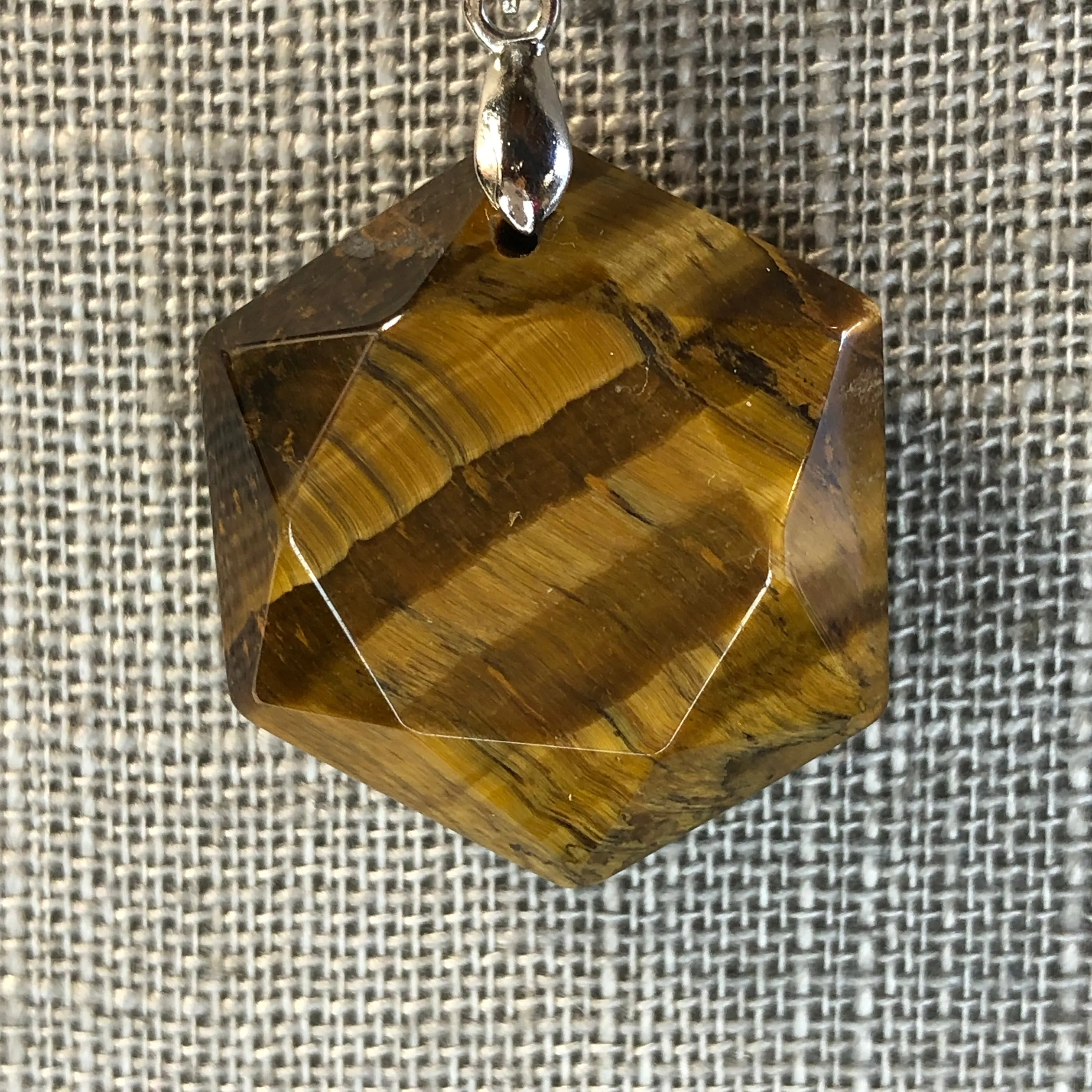 20" Waxed Leather Cord Necklace with Hexagon Tiger's Eye Pendant