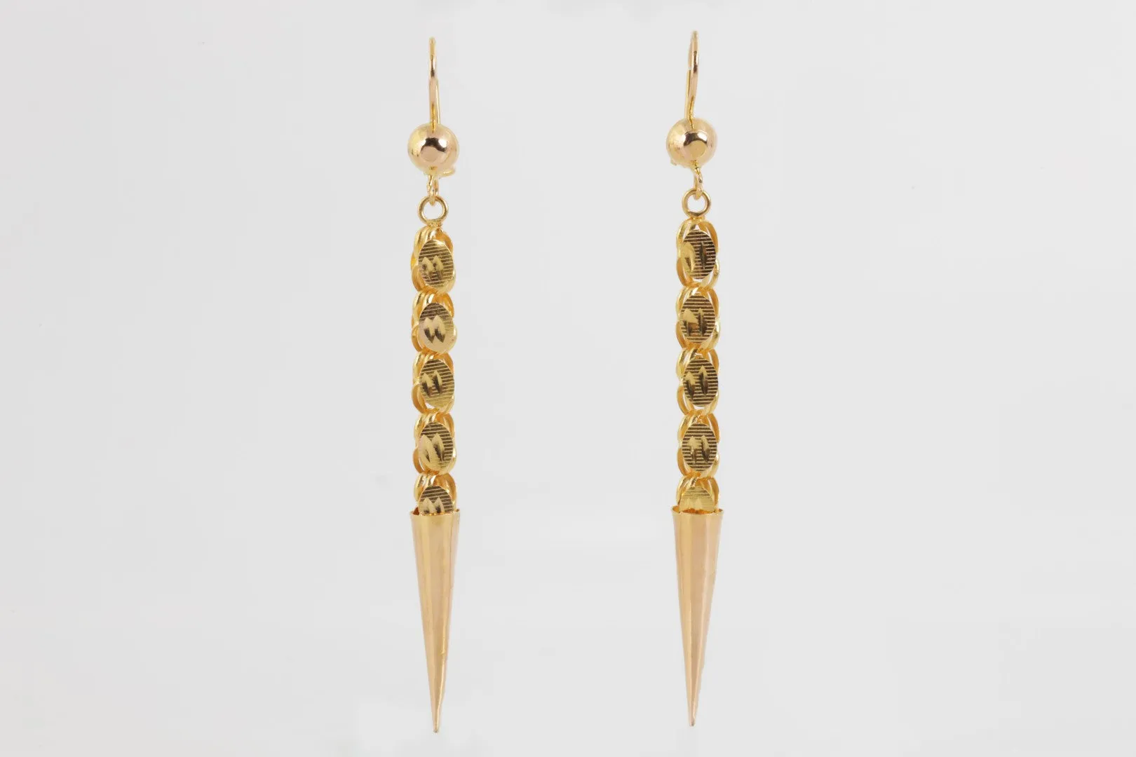 21k Yellow Gold Dangle Spike Cone Earrings (5.75g.)