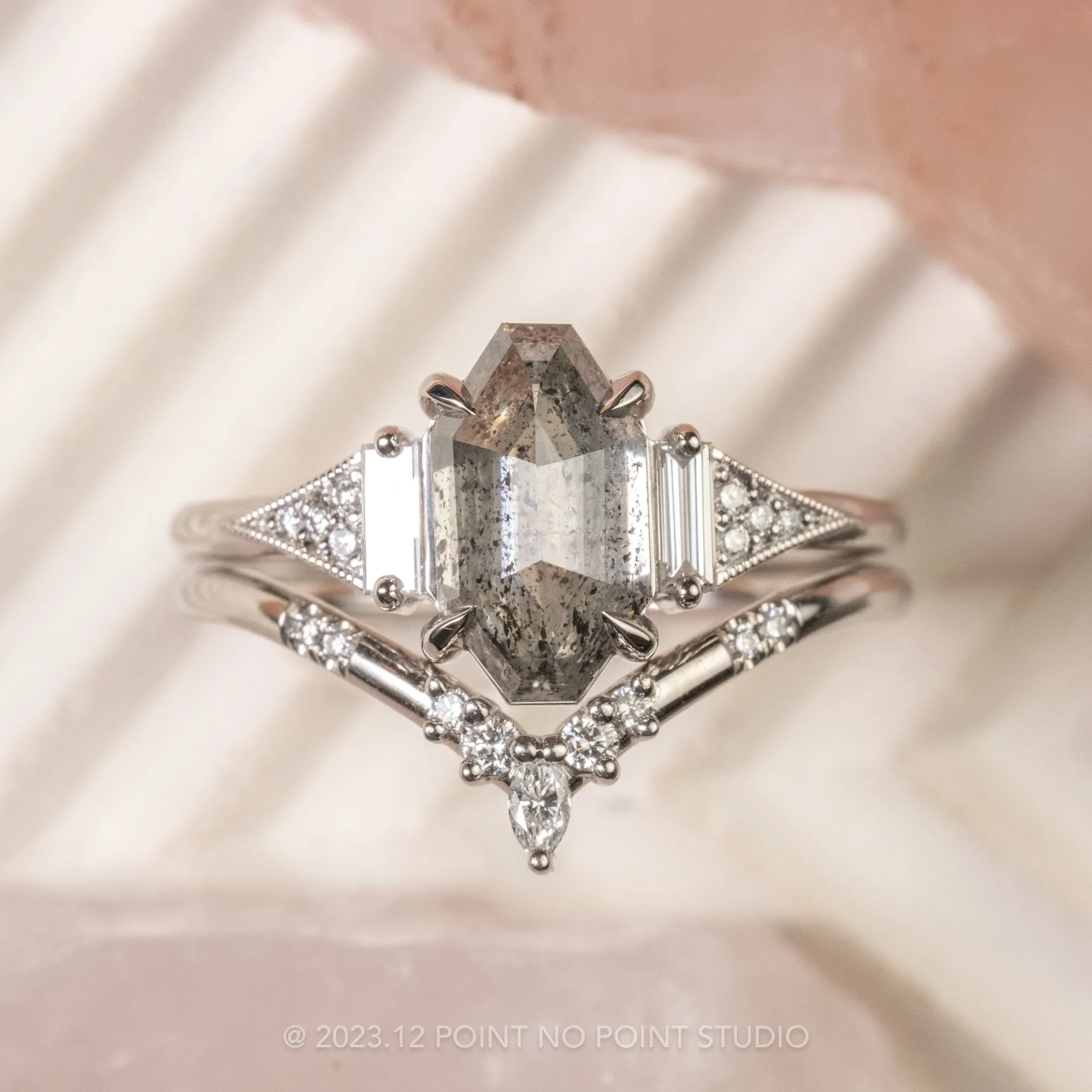 2.23 Carat Salt and Pepper Geometric Diamond Engagement Ring, Azalea Setting, Platinum