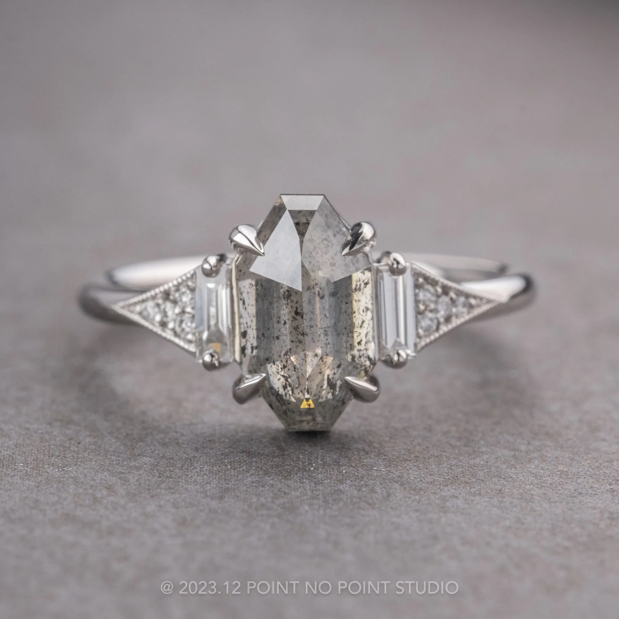 2.23 Carat Salt and Pepper Geometric Diamond Engagement Ring, Azalea Setting, Platinum