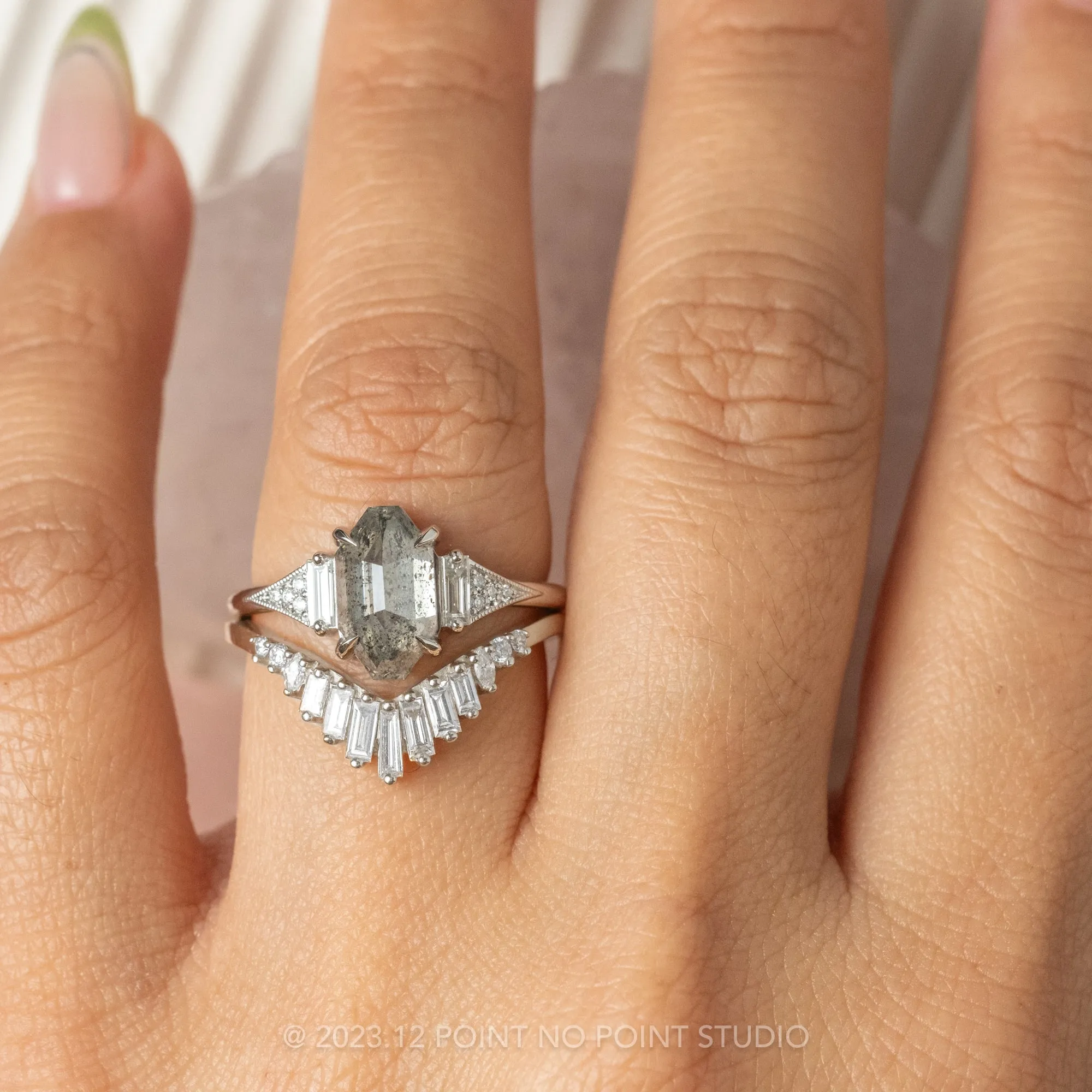 2.23 Carat Salt and Pepper Geometric Diamond Engagement Ring, Azalea Setting, Platinum