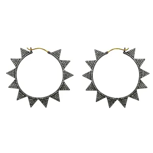 2.72ct Pavé Round Diamonds in 925 Sterling Silver & 14K  Gold Spike Hoop Earrings