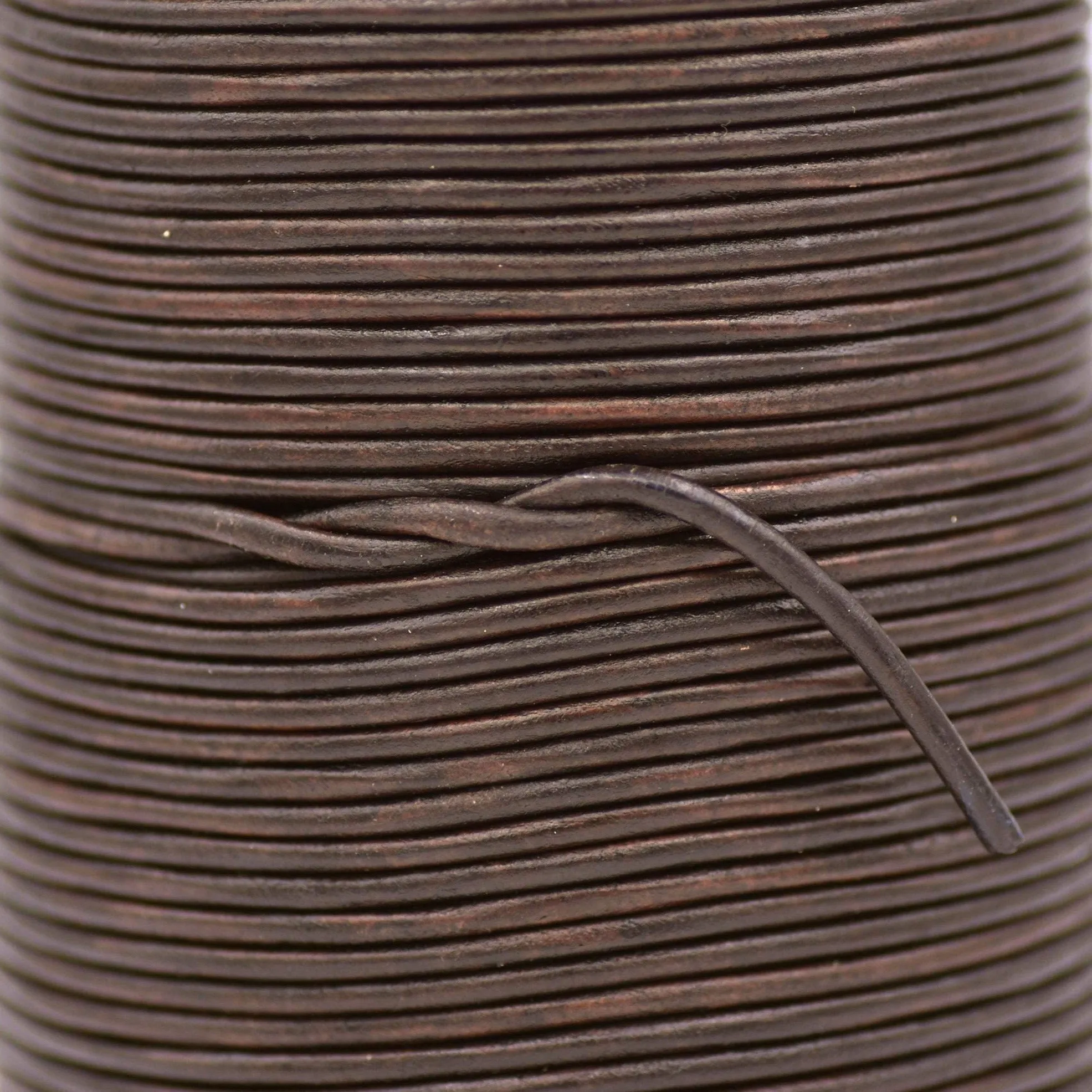2mm Leather Cord - Dark Distress Brown - Round - Matt Finish - Indian Leather - Wrap Bracelet Making Findings - Antique Color Natural Dye