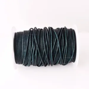 2mm Leather Cord - Vintage Teel Blue - Round - Matt Finish - Indian Leather - Wrap Bracelet Making Findings - Antique Color Natural Dye