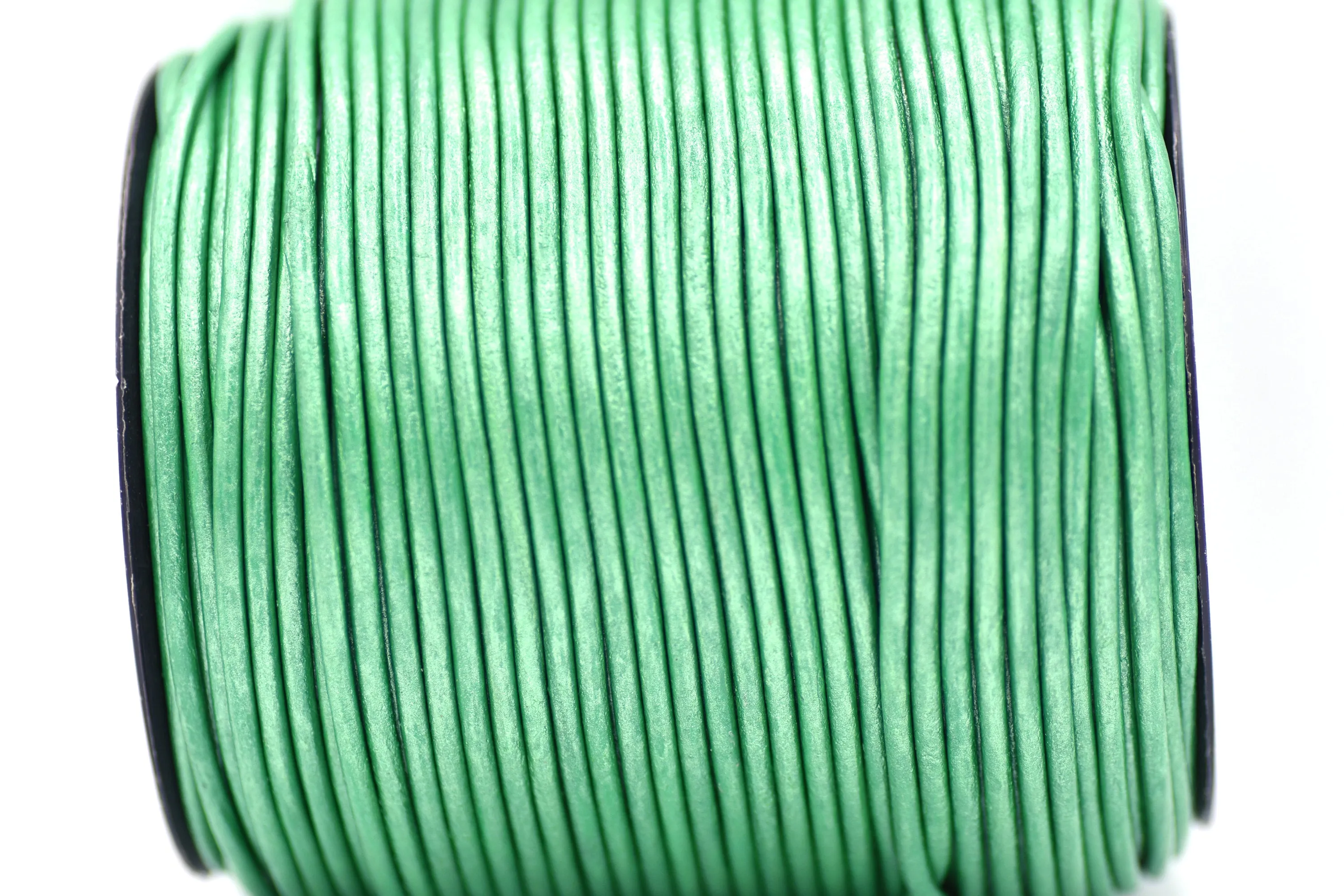 2mm Metallic Leaf Green Leather Cord - Round - Premium Quality - Indian Leather - Wrap Bracelet Making Findings Lead Free - Necklace Making