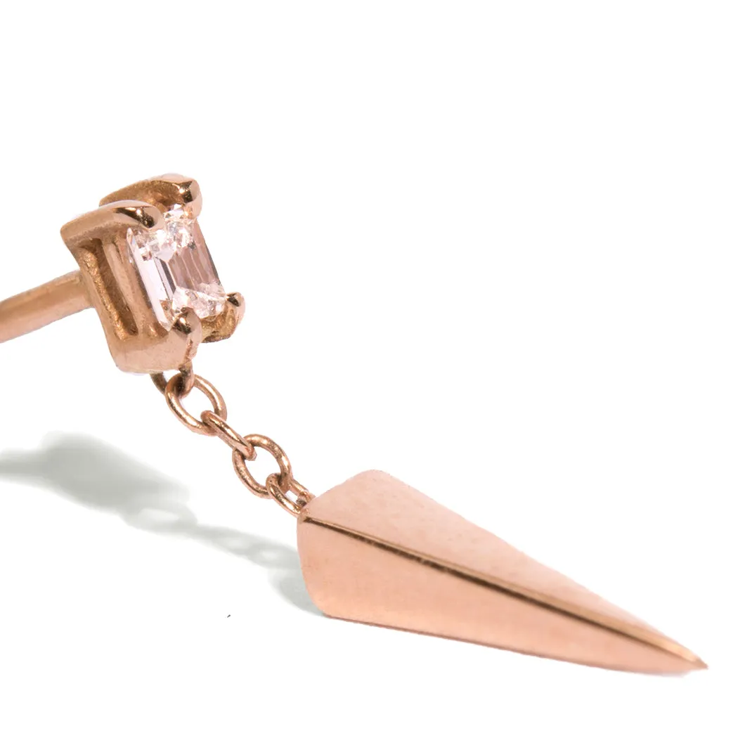 2mm White Diamond Baguette Dangle Pyramid Spike Earring