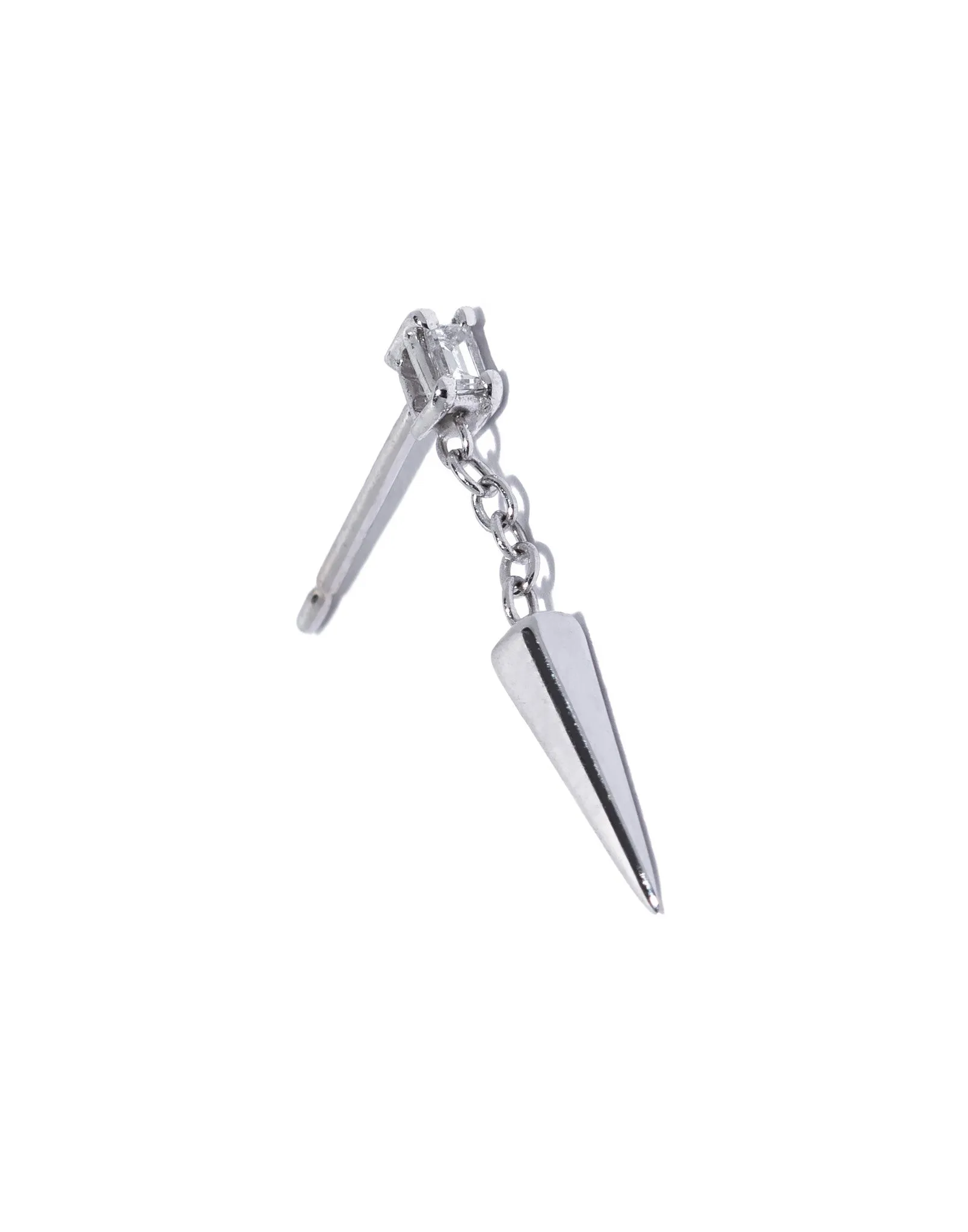 2mm White Diamond Baguette Dangle Pyramid Spike Earring