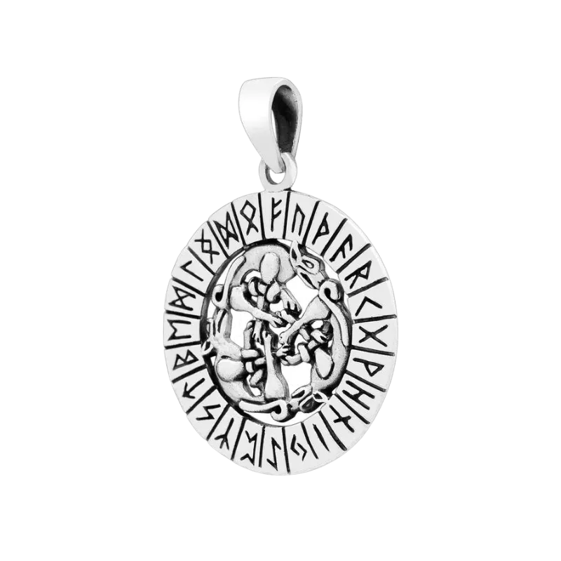 3 Wolves  with Runes 925 STERLING SILVER PENDANT