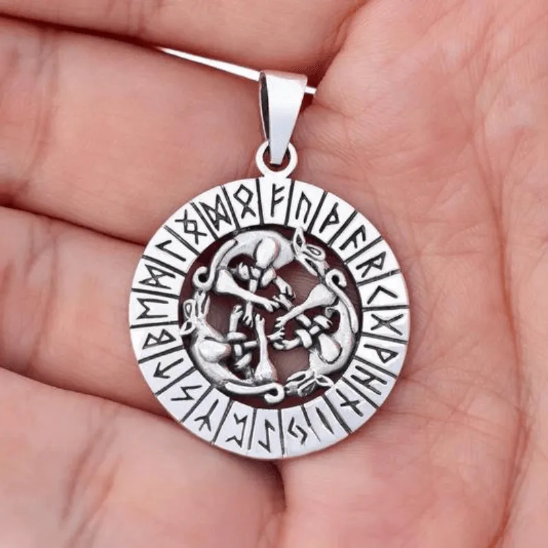 3 Wolves  with Runes 925 STERLING SILVER PENDANT