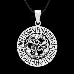 3 Wolves  with Runes 925 STERLING SILVER PENDANT
