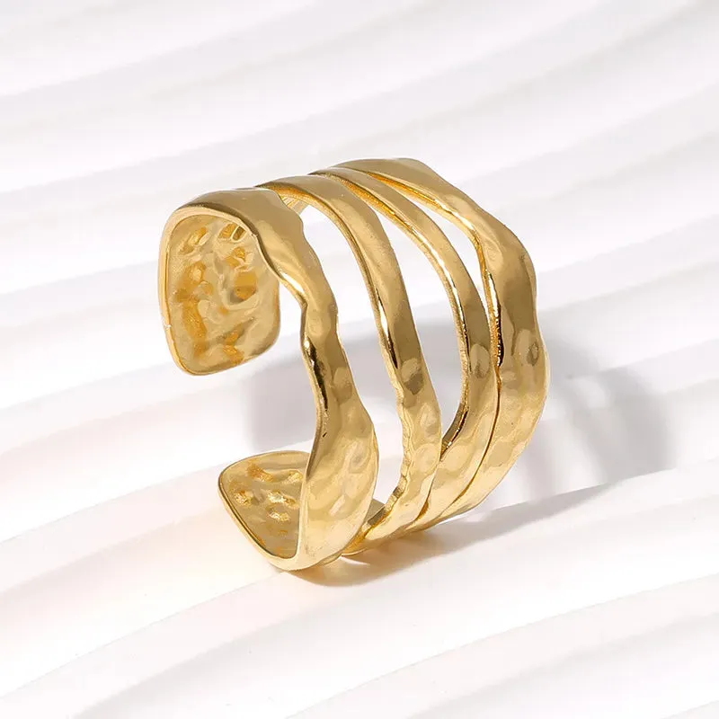 304 Stainless Steel 18K Gold Plated Elegant Retro Plating Geometric Leaf Heart Shape Open Rings