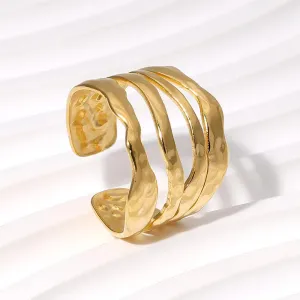 304 Stainless Steel 18K Gold Plated Elegant Retro Plating Geometric Leaf Heart Shape Open Rings