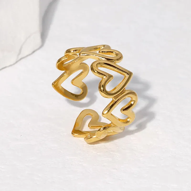 304 Stainless Steel 18K Gold Plated Elegant Retro Plating Geometric Leaf Heart Shape Open Rings