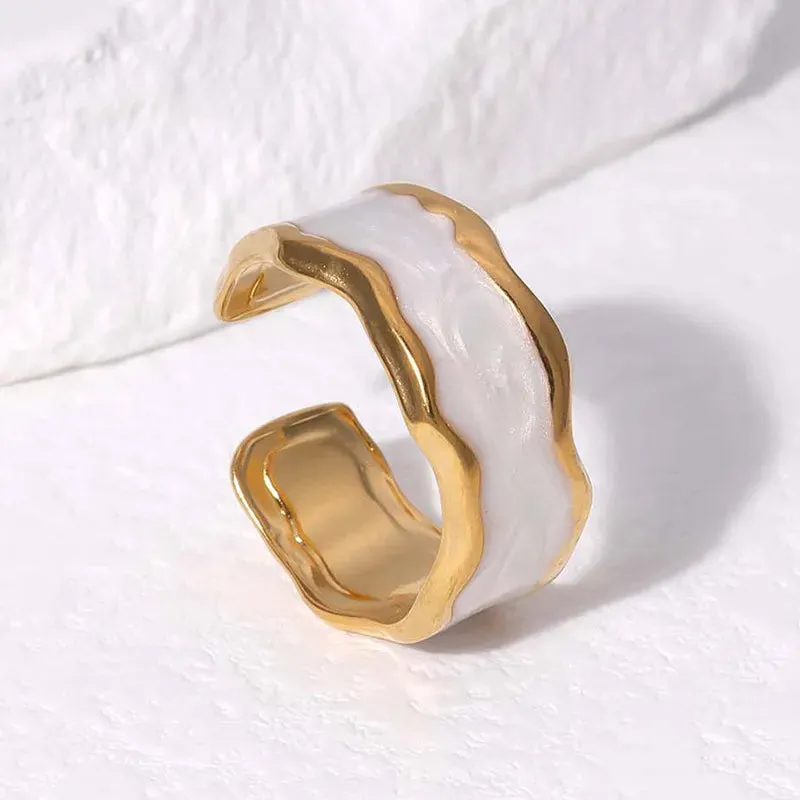 304 Stainless Steel 18K Gold Plated Elegant Retro Plating Geometric Leaf Heart Shape Open Rings