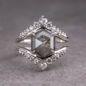 3.99 Carat Salt and Pepper Hexagon Diamond Engagement Ring, Empress Setting, Platinum