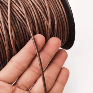3mm Leather Cord - Vintage Grey Brown - Round - Matt Finish - Indian Leather - Wrap Bracelet Making Findings - Antique Color Natural Dye
