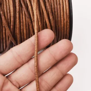 3mm Leather Cord - Vintage Saddle Brown - Round - Matt Finish - Indian Leather - Wrap Bracelet Making Findings - Antique Color Natural Dye