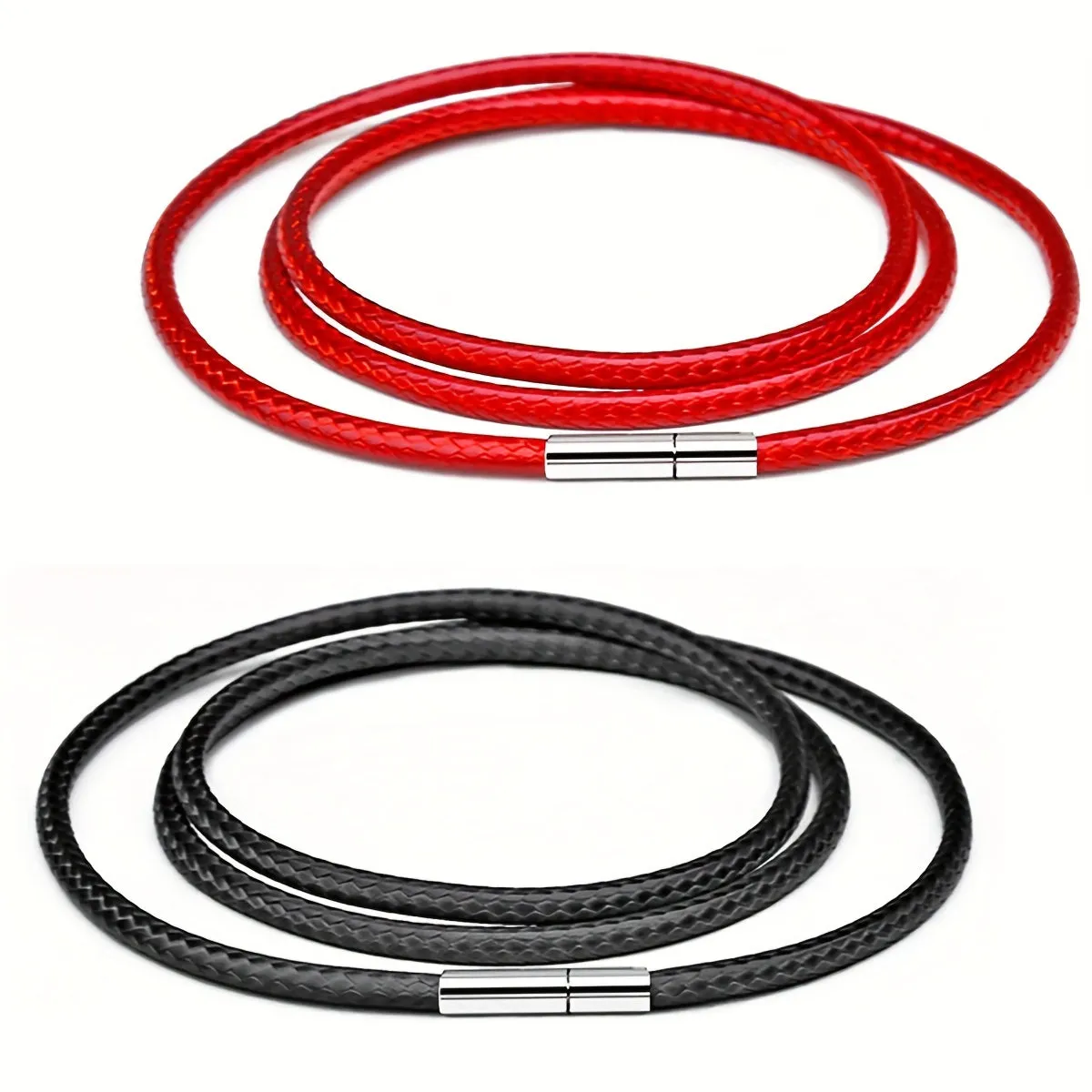 3mm Wax Leather Cord Choker Necklace Stainless Steel Clasp Thin 16 30 Mens
