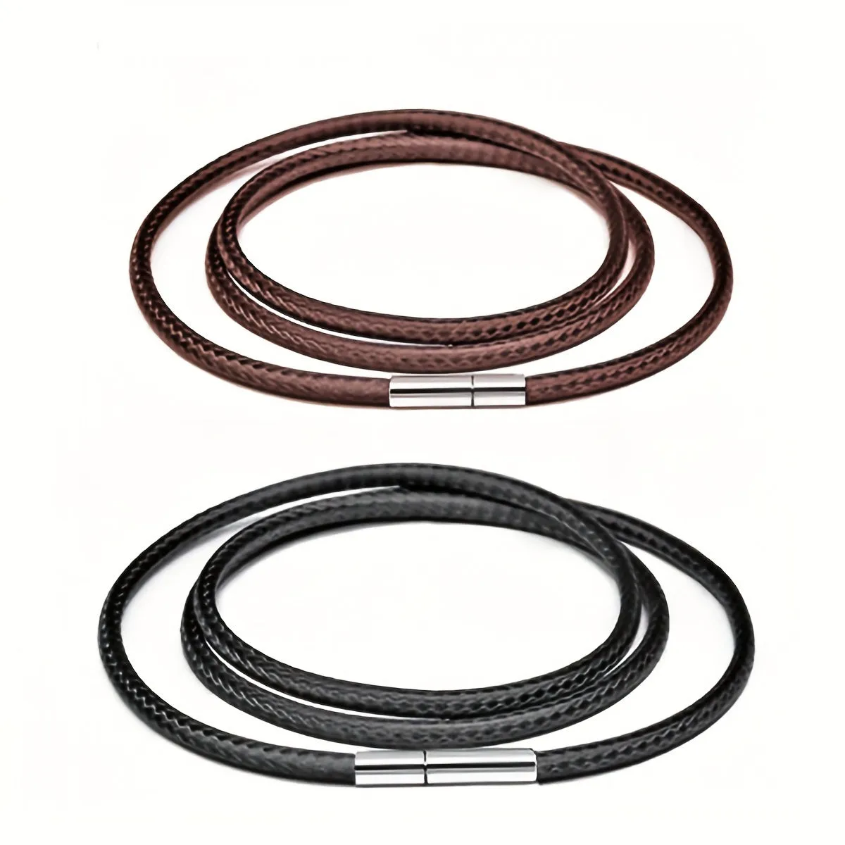 3mm Wax Leather Cord Choker Necklace Stainless Steel Clasp Thin 16 30 Mens