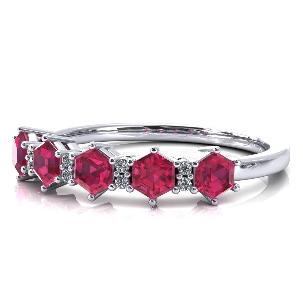 5-Stone 5mm Hexagon Diamond Accent Wedding Band