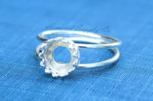 6mm Crown Bezel Sterling Silver Double Band Ring blank