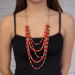 72796 - Layered Crystal Beaded Necklace - Red