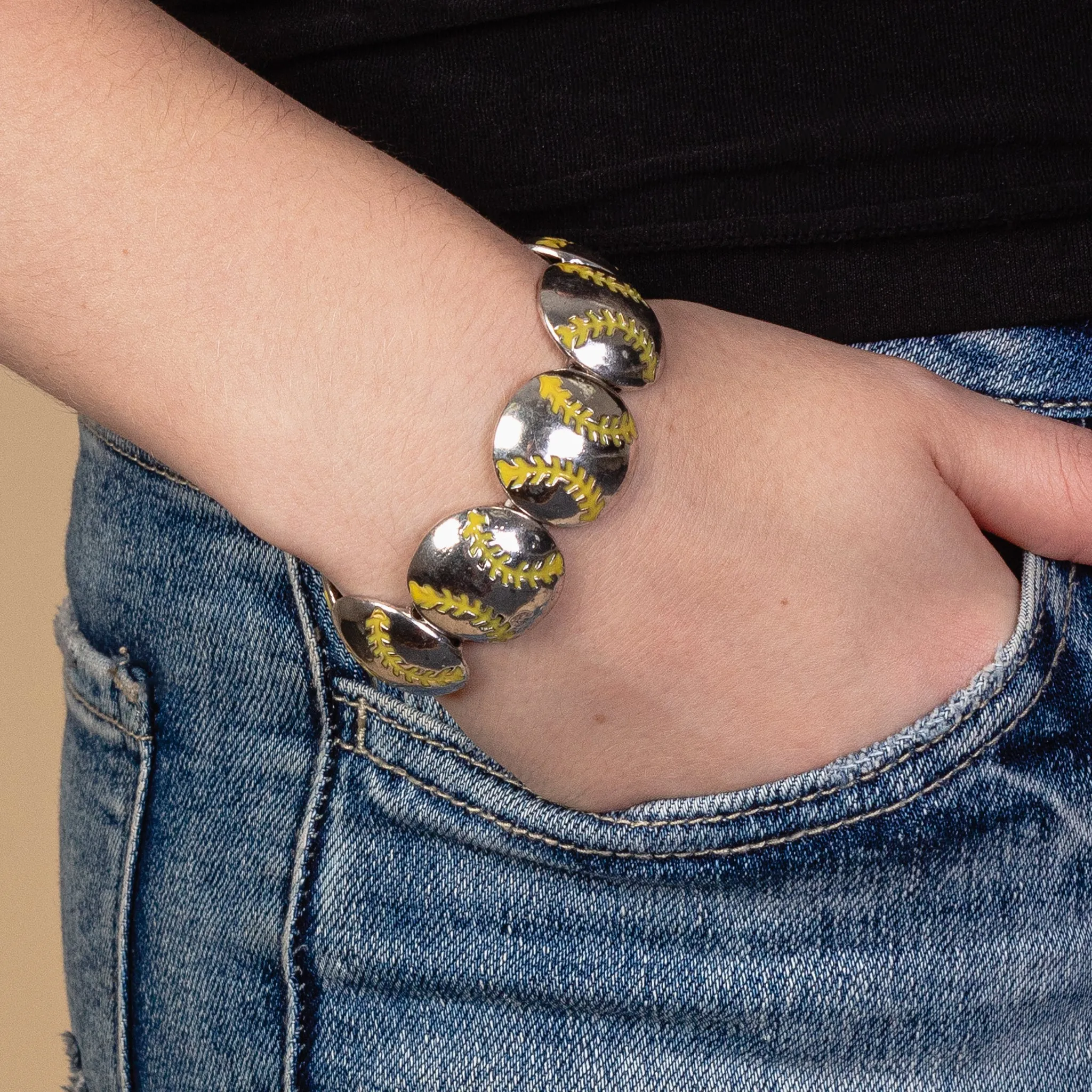 74162 - Softball Stretch Bracelet - Silver