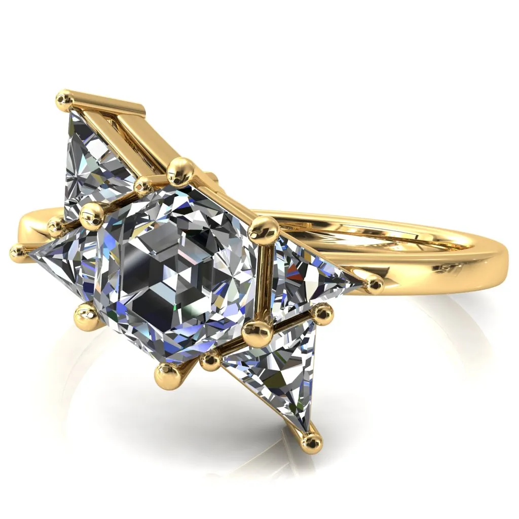 7.5mm Hexagon 5 Stone Triangle Ring